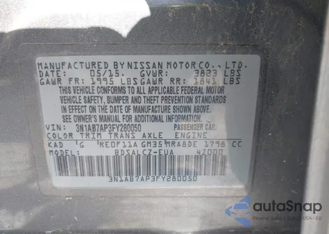 2015 Nissan Sentra S from USA, damaged, VIN 3N1AB7AP3FY280050